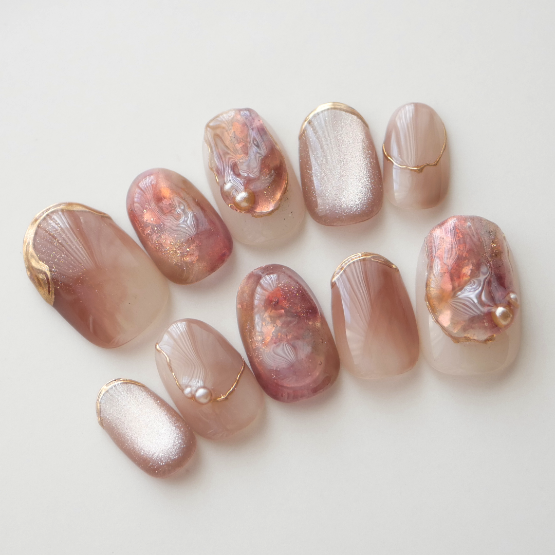 くすみピンクブラウンニュアンスネイル◇ネイルチップ【casual-No.90