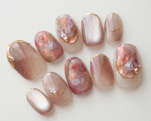 くすみピンクブラウンニュアンスネイル◇ネイルチップ【casual-No.90