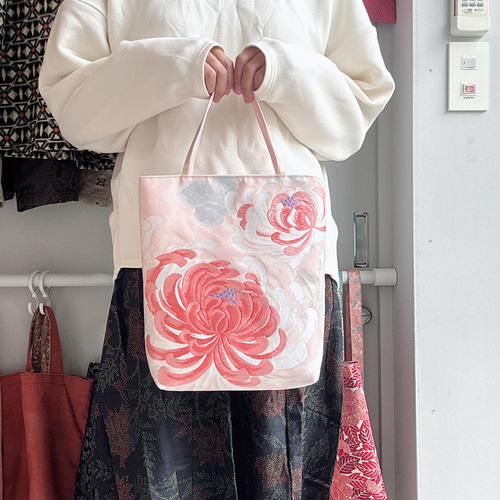 着物リメイク 帯トートバッグ 乱菊ピンク｜和モダンな大人のバッグ