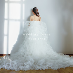 ウエディングドレス.サテン＆チュール.白.Aライン.バックリボン.挙式