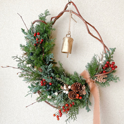 クリスマススワッグ カウベル ドライフラワー 横長スワッグ スワッグ