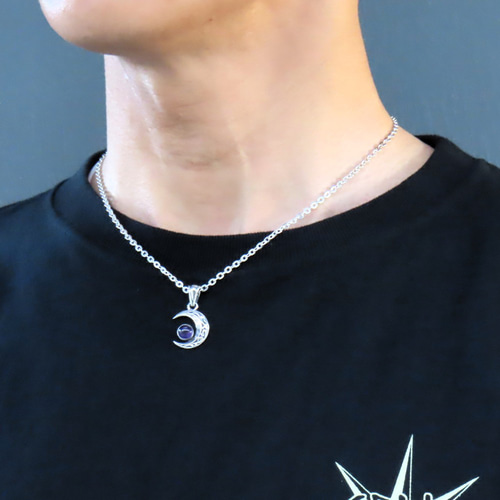 三日月ネックレス アメジスト シルバー925 【刻印無料】 紫水晶 三日月
