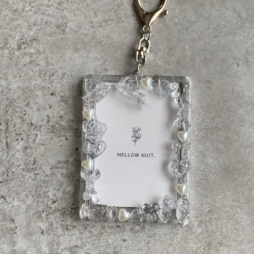 B8トレカキーホルダー】硬質ケース 『silver lamé』 mini heart pearl