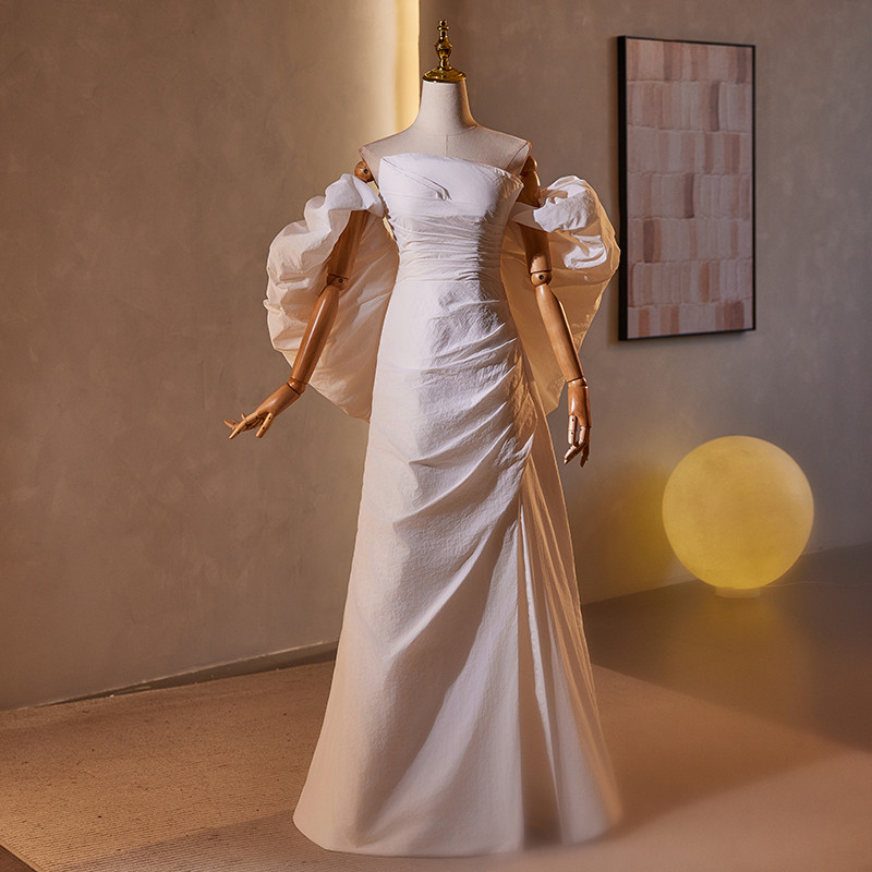 綺麗 白 オフショルダー 肩飾りが付 ウェディングドレス パーティー 韓国風 花嫁 結婚式 前撮り 披露宴 A7183