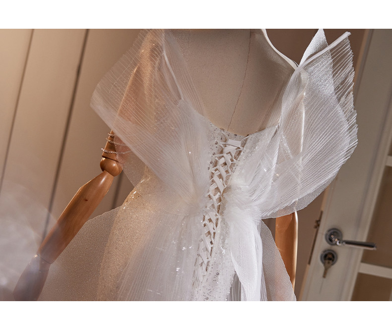 綺麗 白 キラキラグリッター マーメイドドレス 裾引き パーティー 高級感 花嫁 結婚式 前撮り 披露宴 A7188