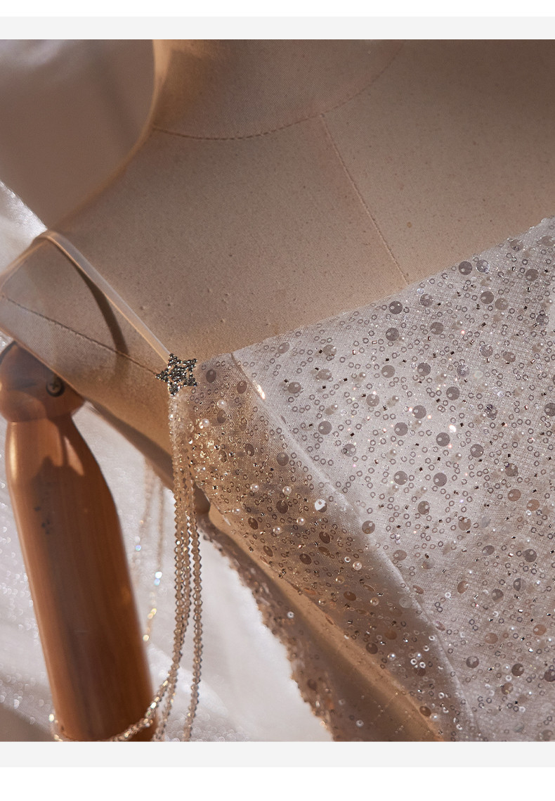 綺麗 白 キラキラグリッター マーメイドドレス 裾引き パーティー 高級感 花嫁 結婚式 前撮り 披露宴 A7188