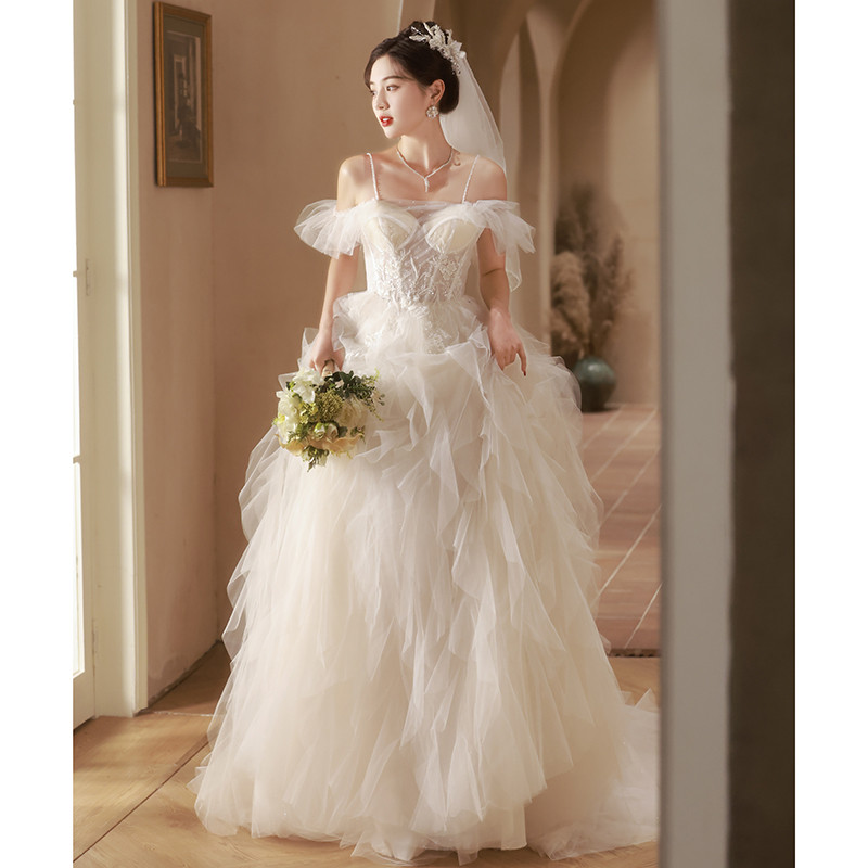 綺麗 白 ふわふわ オフショルダー ウェディングドレス パーティー 結婚式 花嫁 前撮り 披露宴 A7192