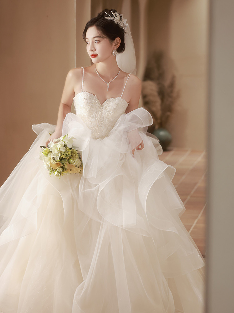 綺麗 白 ふわふわ ウェディングドレス パーティー プリンセス 韓国風 結婚式 花嫁 前撮り 披露宴 A7194