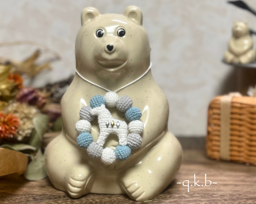 しろくま貯金箱用】ニットボールリース 午年 干支 オーナメント (水色