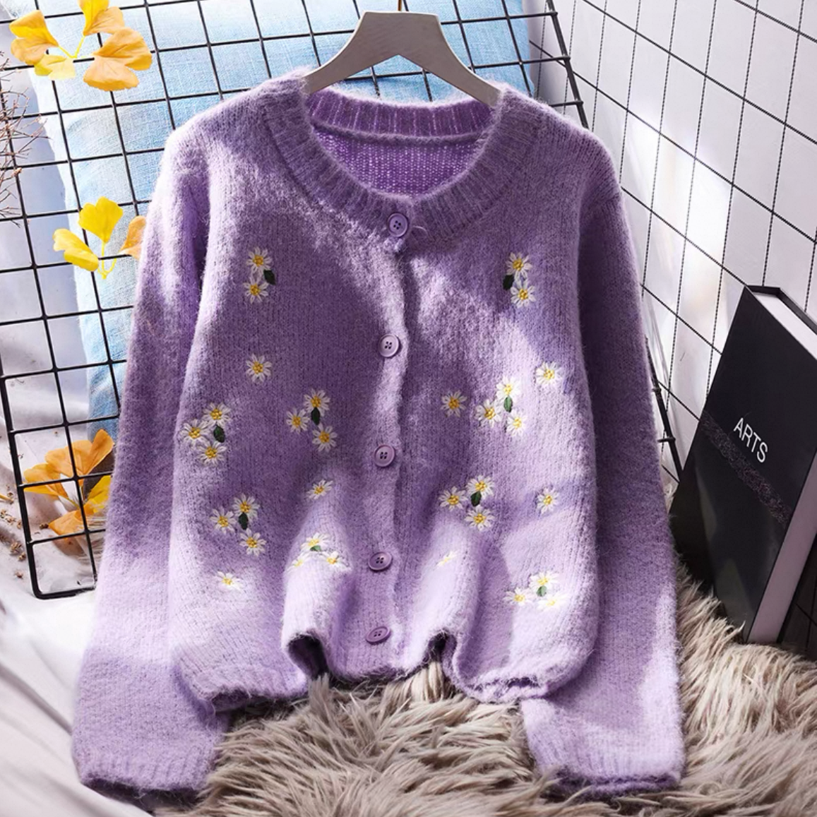 前開きニットセーター、花柄カーディガン、刺繍カーディガン、、丸首ニットセーター、ジャケット、レディース、冬、防寒対策