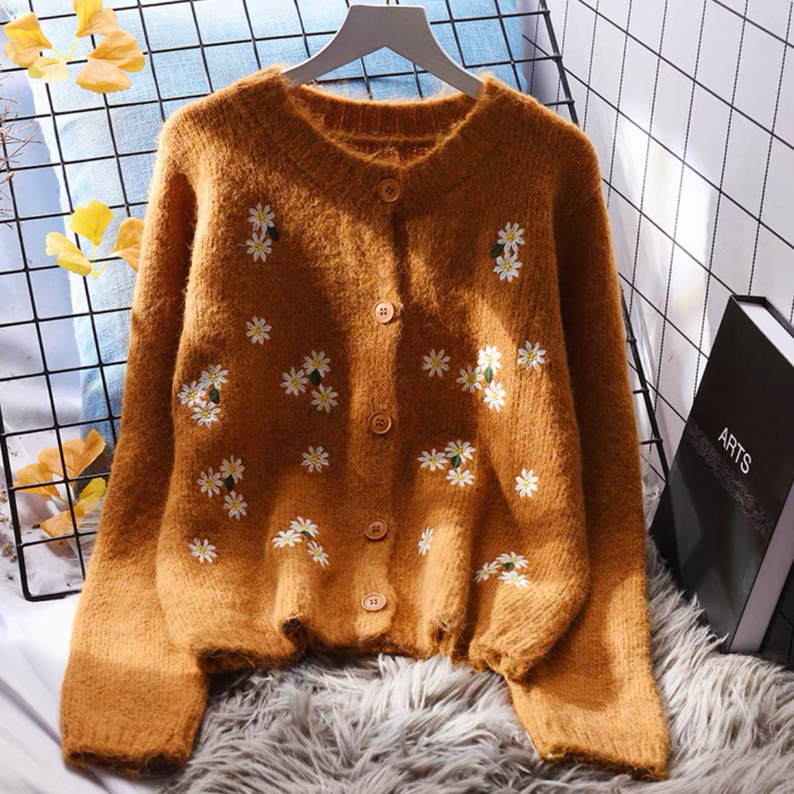 前開きニットセーター、花柄カーディガン、刺繍カーディガン、、丸首ニットセーター、ジャケット、レディース、冬、防寒対策