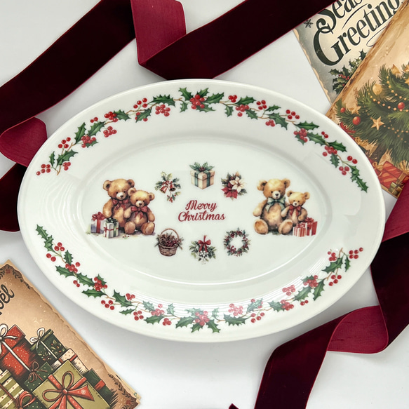 クリスマスプレート 8枚セット テディベアのクリスマスプレート／オーバル 楕円皿 大皿 Dressing 通販