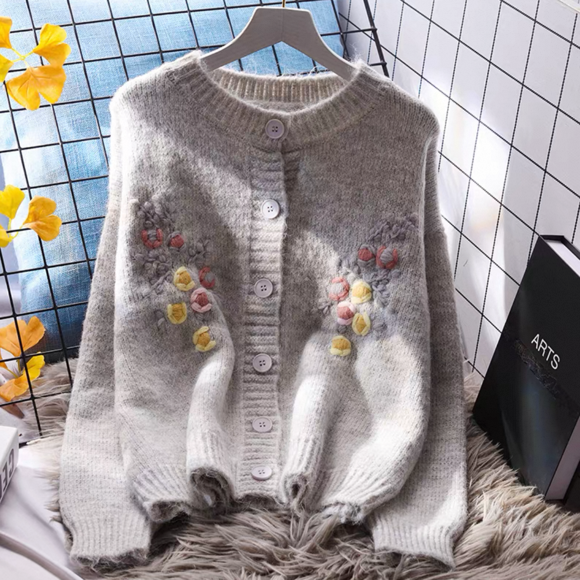 前開きニットセーター、花柄カーディガン、刺繍カーディガン、、丸首ニットセーター、ジャケット、レディース、冬、防寒対策 5,328円