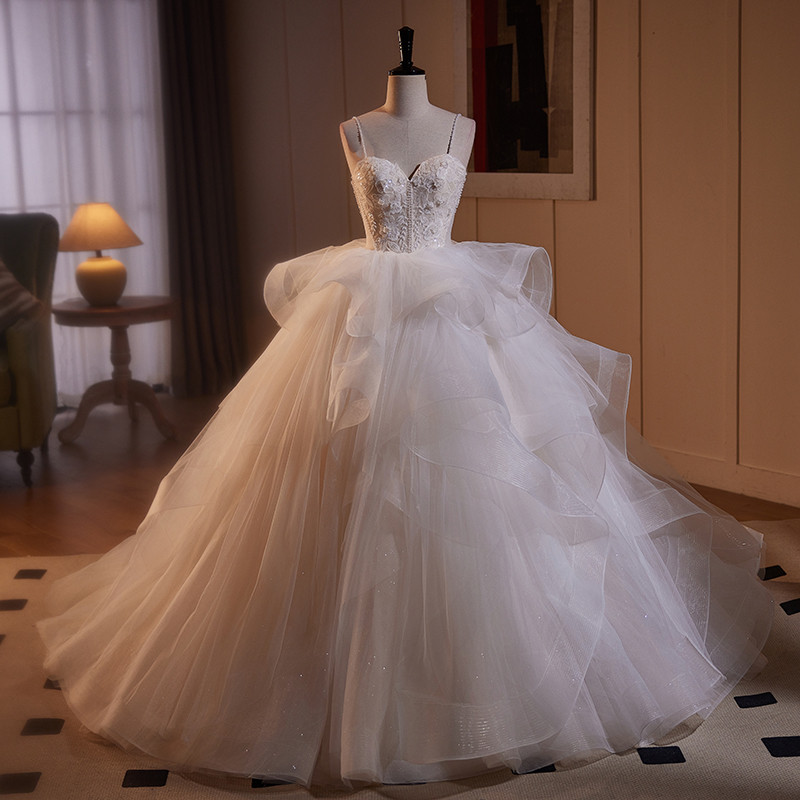 綺麗 白 ふわふわ ウェディングドレス パーティー プリンセス 韓国風 結婚式 花嫁 前撮り 披露宴 A7200