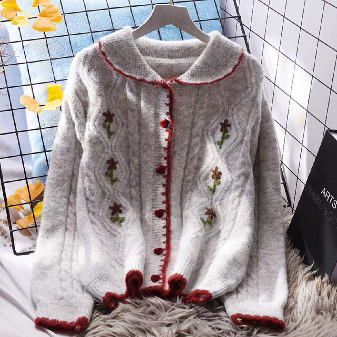 前開きニットセーター、花柄カーディガン、刺繍カーディガン、、花柄ニットセーター、ジャケット、レディース、冬、防寒対策 5,328円