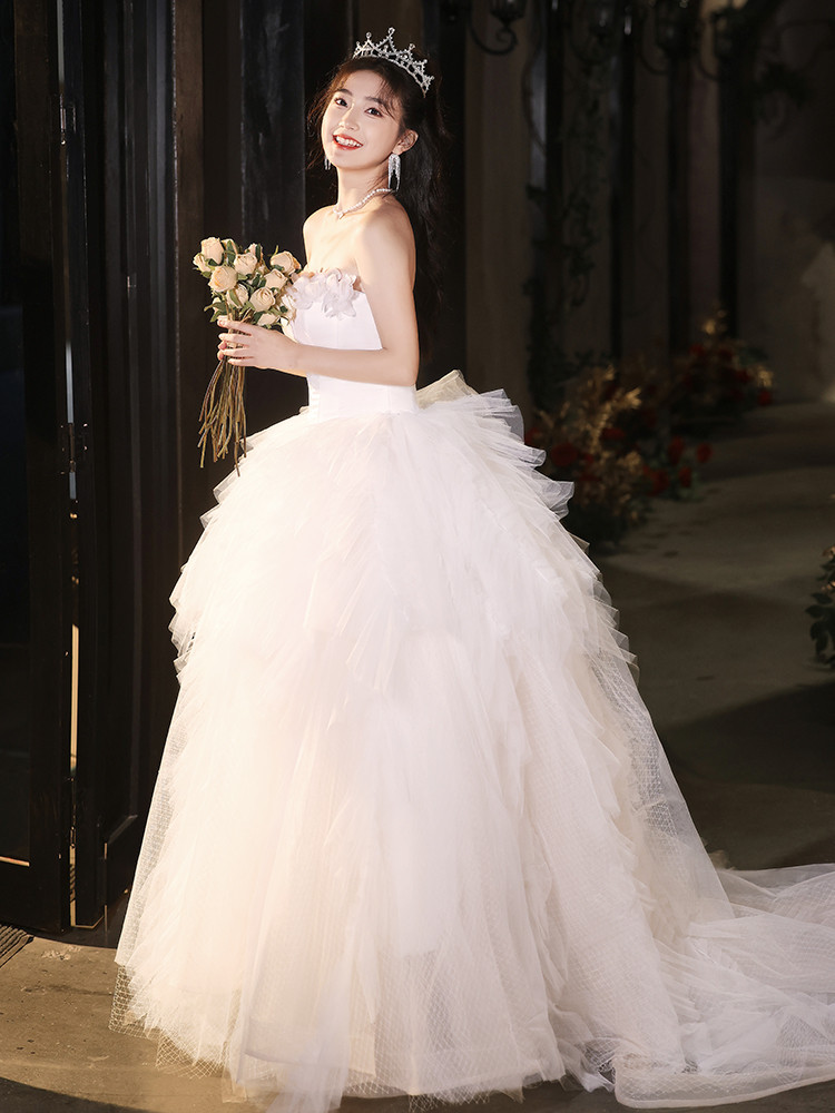 綺麗 白 ノースリーブ ウェディングドレス パーティー シンプル 高級感 結婚式 花嫁 前撮り 披露宴 A7209