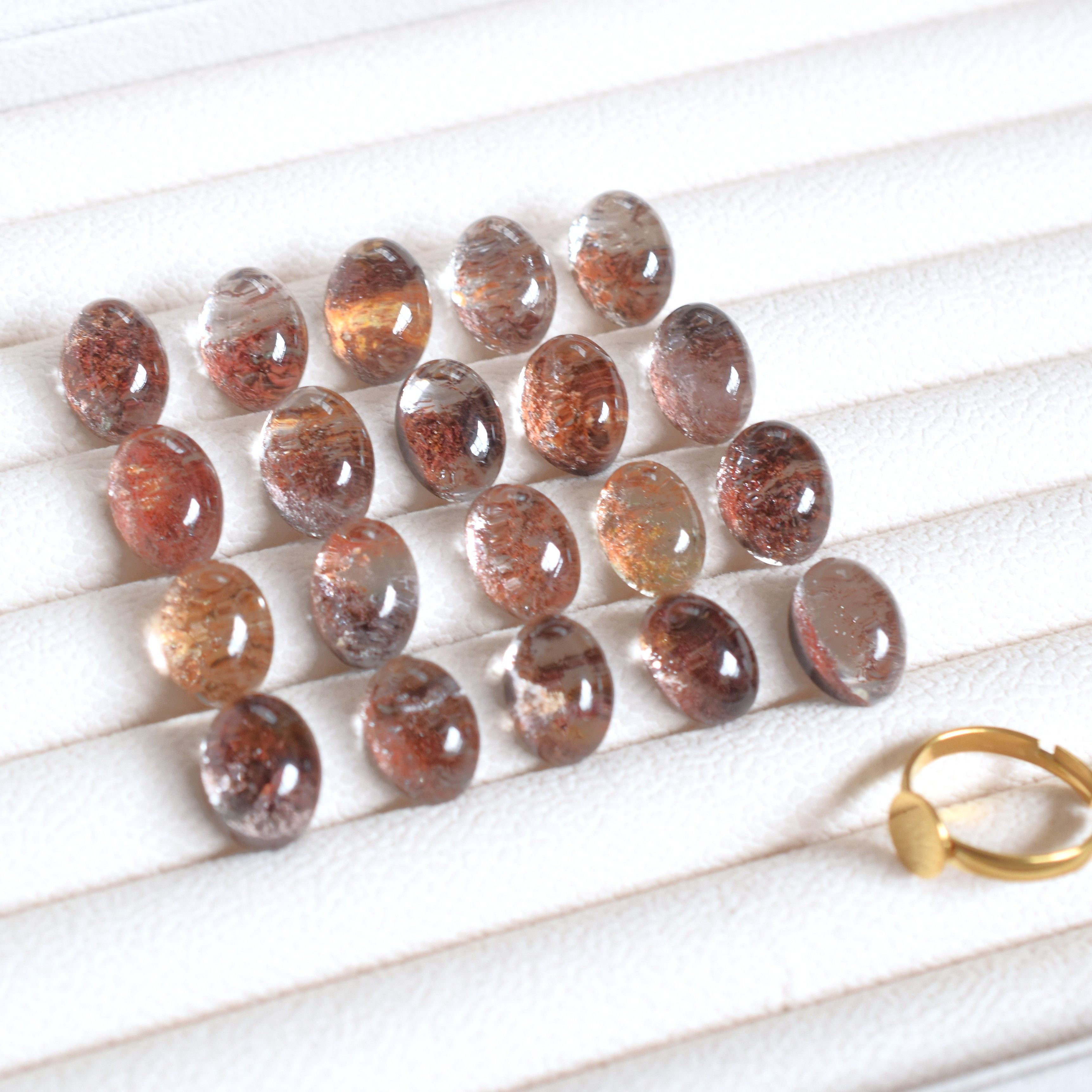 秋の新作【選べる・12号～】紅葉　ガーデンクォーツ　庭園クォーツ　サージカルステンレスリング(指輪）