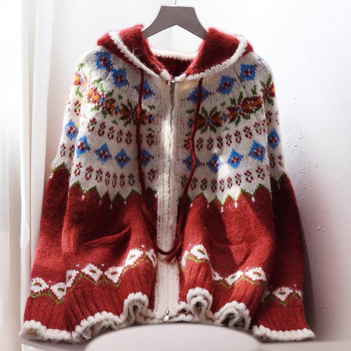 前開きニットセーター、花柄カーディガン、刺繍カーディガン、、花柄ニットセーター、ジャケット、レディース、冬、防寒対策