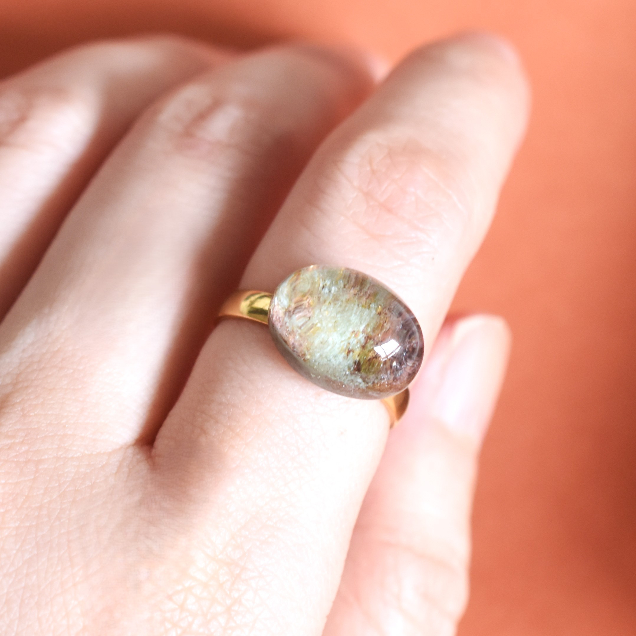 癒し【選べる・12号～】テラリウム　ガーデンクォーツ　庭園クォーツ　サージカルステンレスリング(指輪） 4,756円