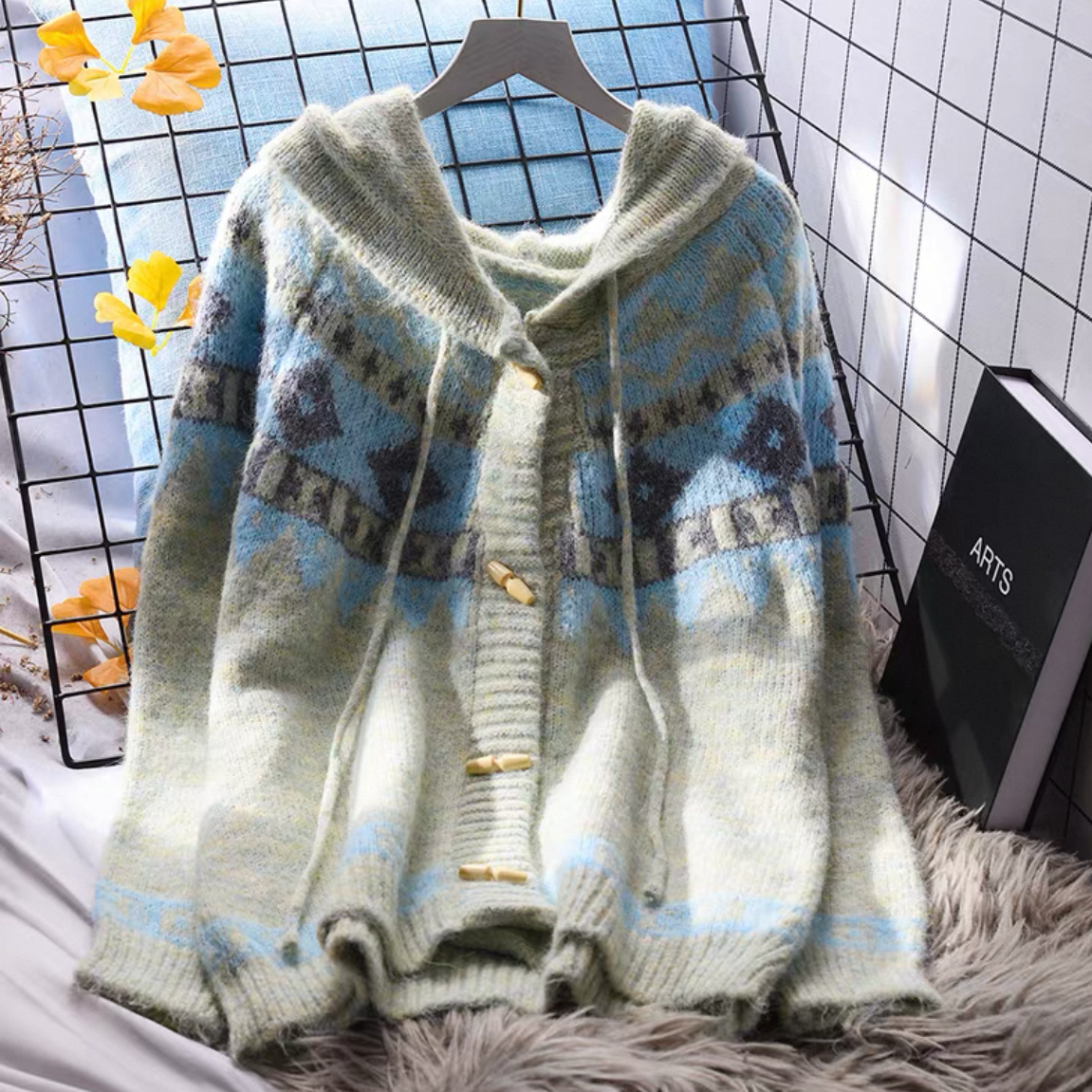 花柄カーディガン、前開きニットセーター、前開きカーディガン、、花柄ニットセーター、ジャケット、レディース、冬、防寒対策