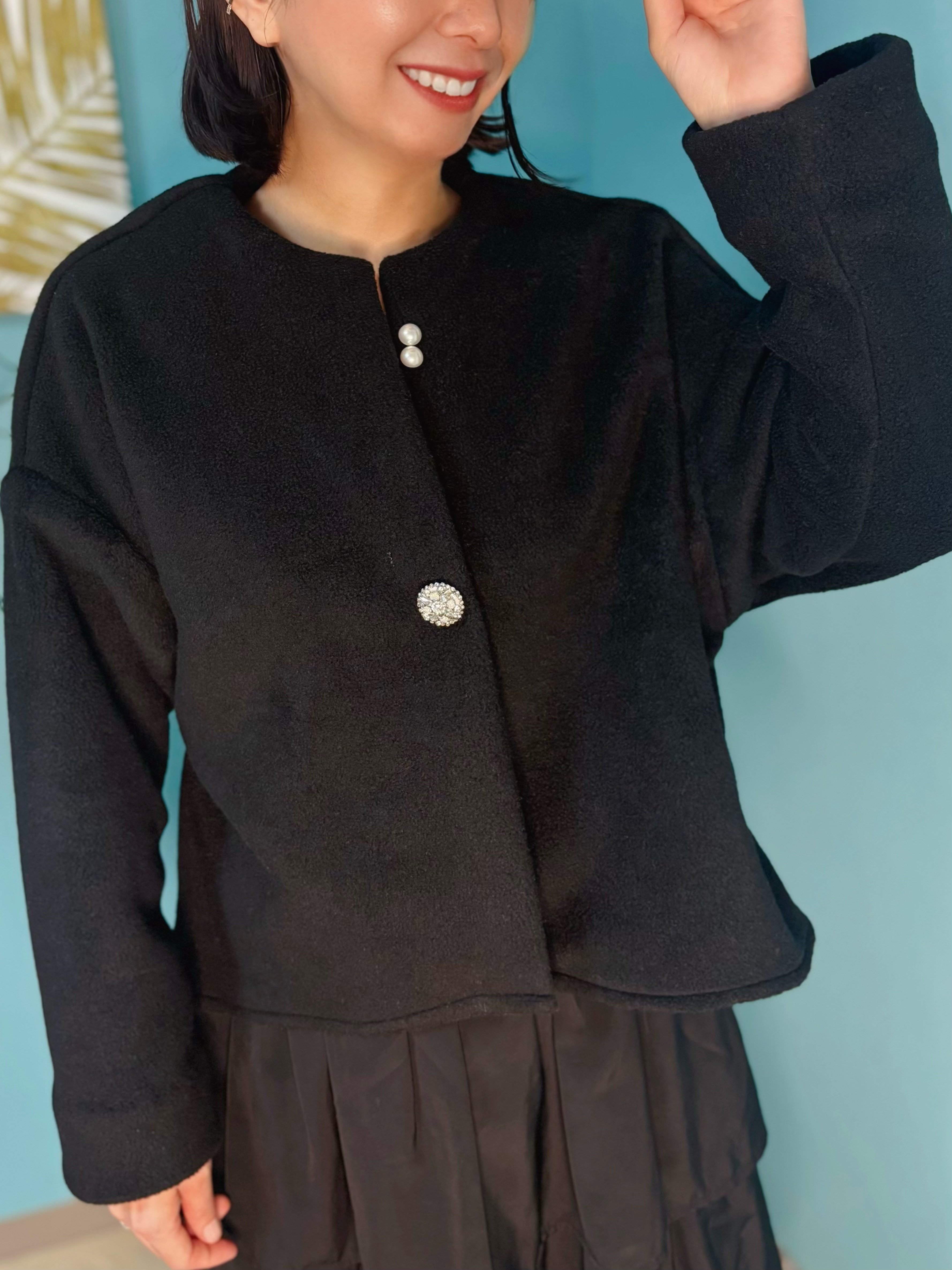 【受注制作】上質メルトンフリース■■ノーカラーブルゾン...(ブラック)