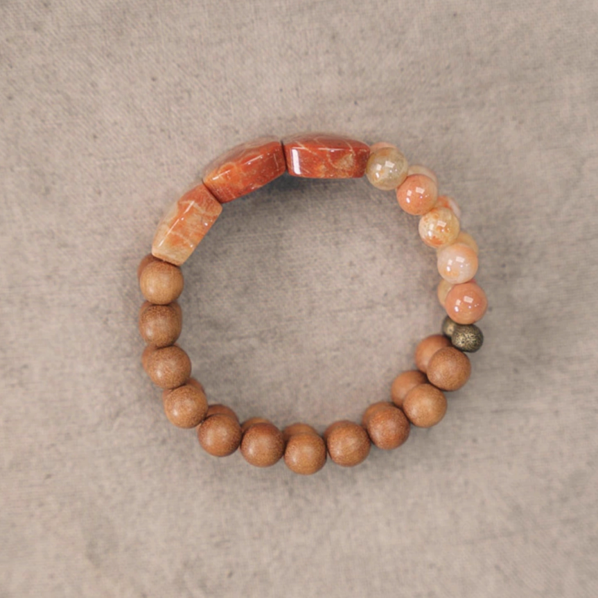 ◤ Refined ◢  サンダルウッド コーラルストーン ダブルレイヤー ブレスレット