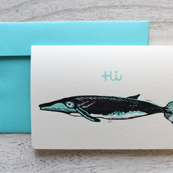 ナガスクジラの版画グリーティングカード　エメラルド 1枚目の画像
