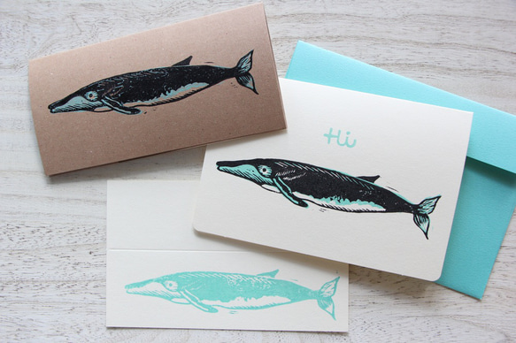 ナガスクジラの版画グリーティングカード　エメラルド 4枚目の画像