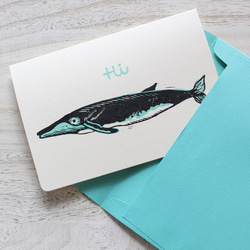 ナガスクジラの版画グリーティングカード　エメラルド 3枚目の画像