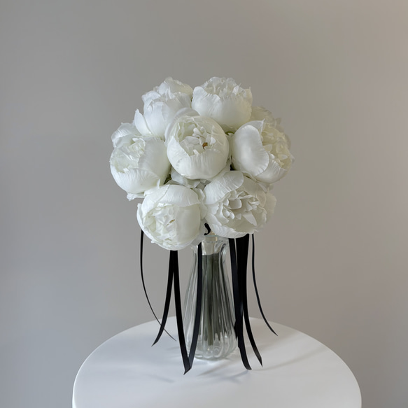 パール　ブラックリボン　ウェディングブーケ　アーティフィシャルフラワー　造花 ウェディングブーケの初のパールブーケをオーダーしていただきました