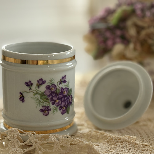 フランスアンティーク Limoges リモージュ スミレの小物入れ すみれ