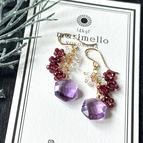 14kgf*アメジストとガーネットのピアス／イヤリング* ピアス（フック