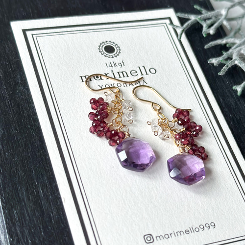 14kgf*アメジストとガーネットのピアス／イヤリング* ピアス（フック