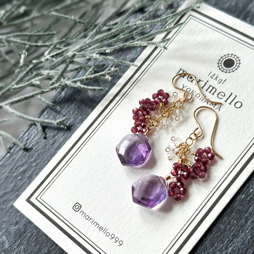 14kgf*アメジストとガーネットのピアス／イヤリング* ピアス（フック