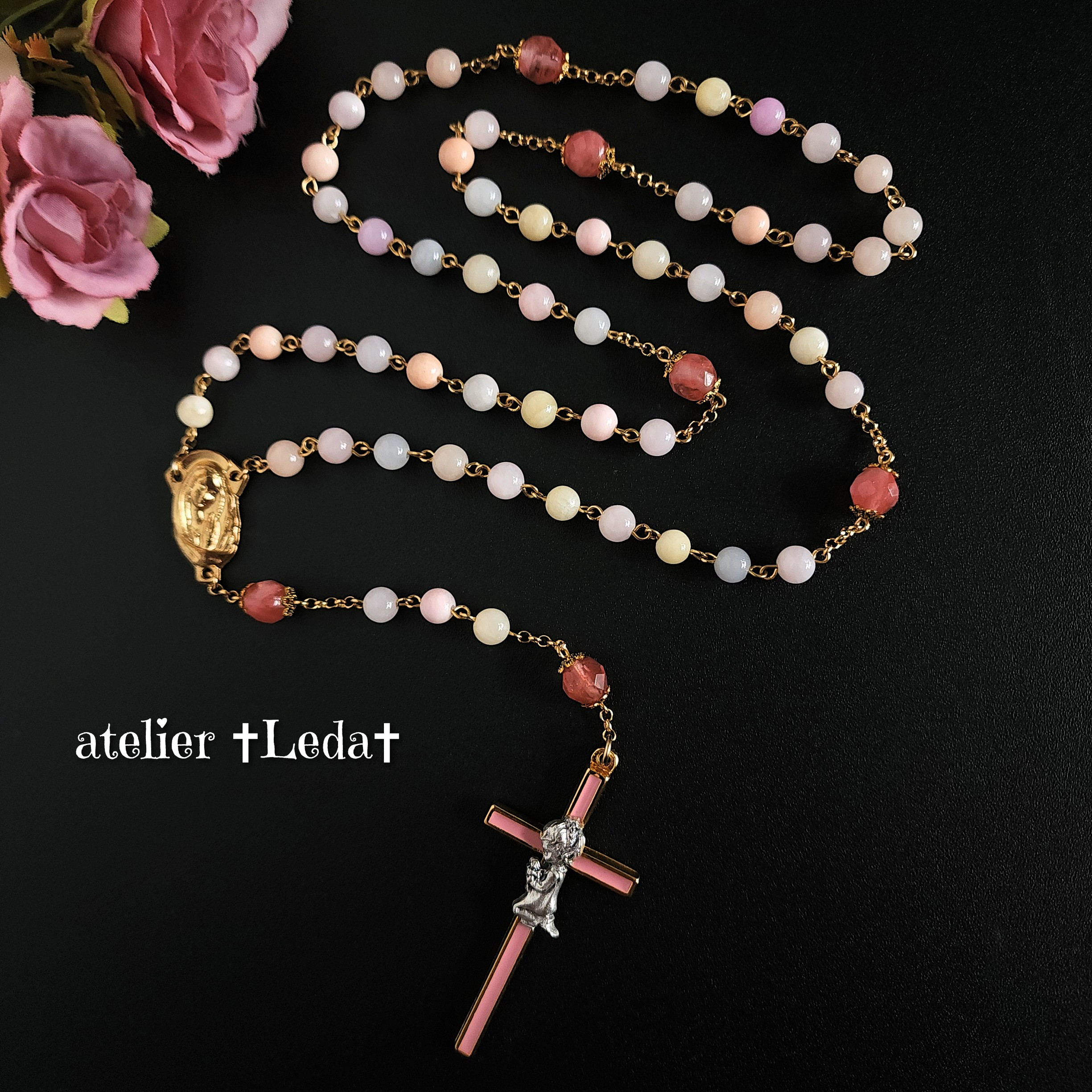 ☆モルガナイト＆チェリークォーツ ロザリオ☆ ~morganite~