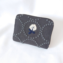受注】刺繍2 お札の折れない二つ折り財布 ライトブルー×ライトピンク