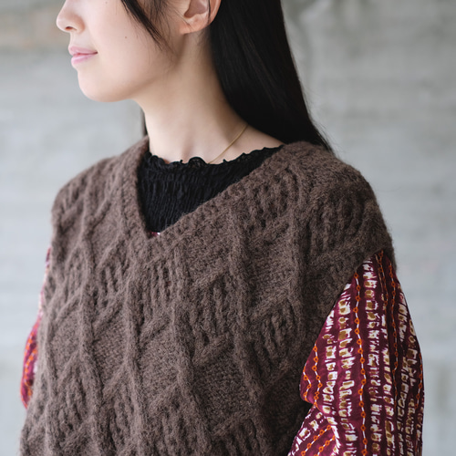美品✨ 北欧暮らしの道具店 あったかウールのニットベスト 綺麗め ブラウン あったかウール♡手編みニットベスト（25w-05）ブラウン ベスト
