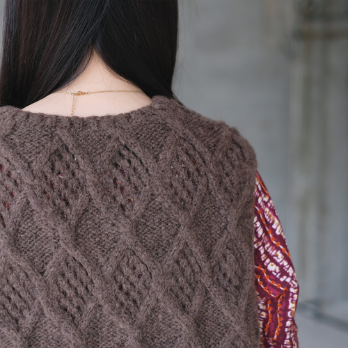 あったかウール♡手編みニットベスト（25w-05）ブラウン ベスト