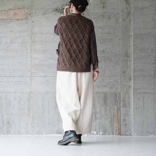 あったかウール♡手編みニットベスト（25w-05）ブラウン ベスト