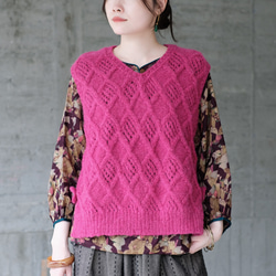 あったかウール♡手編みニットベスト（25w-05）ピンク ベスト Hammock