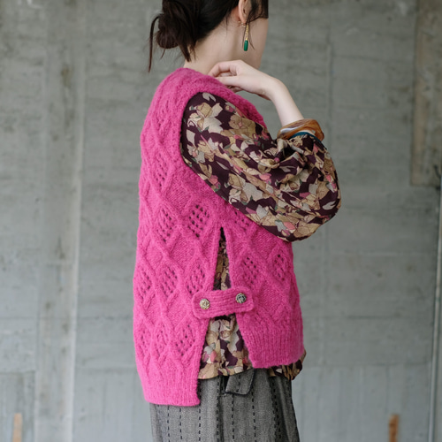 あったかウール♡手編みニットベスト（25w-05）ピンク ベスト Hammock