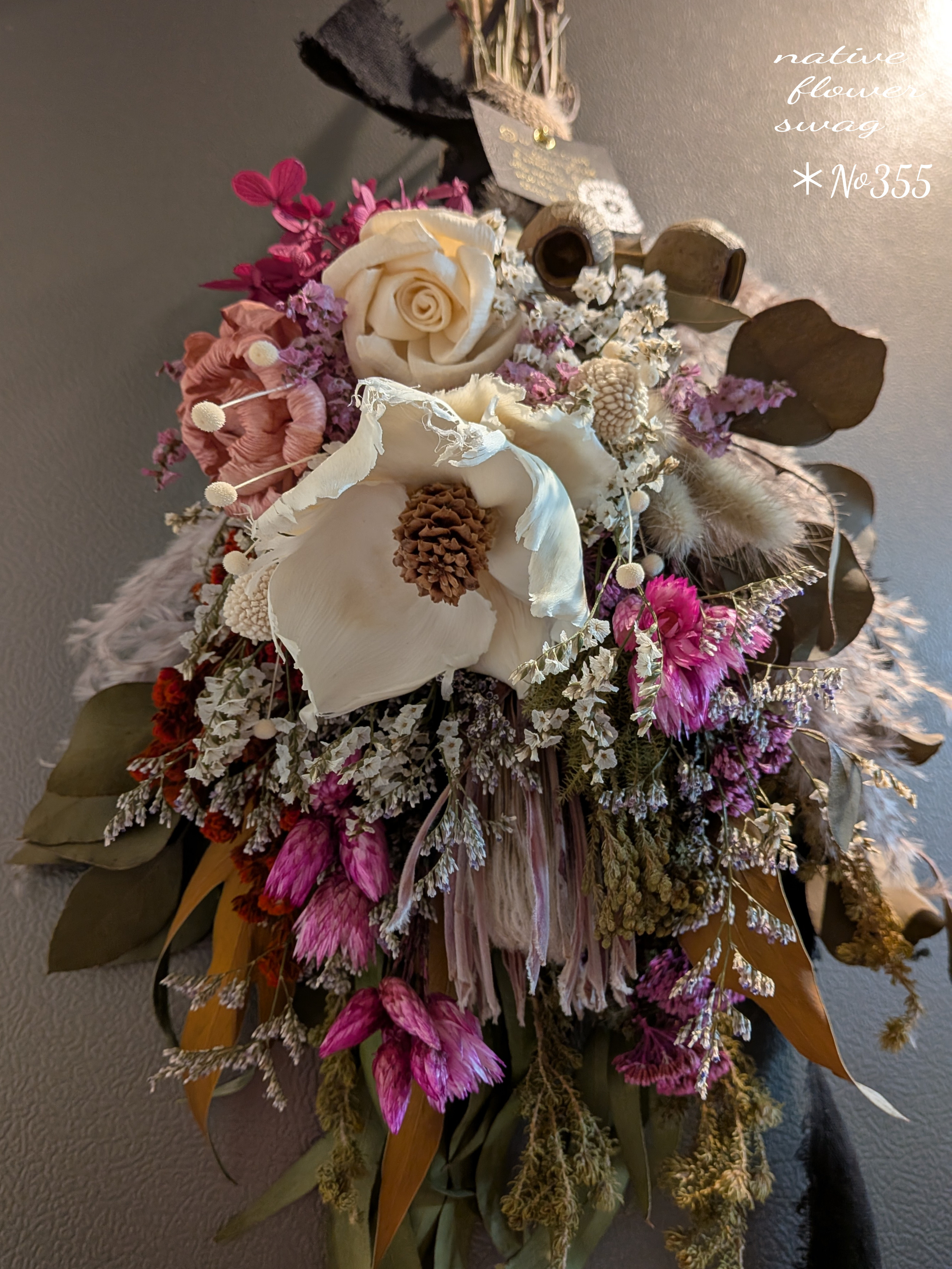 大型スワッグ　パームフラワーとプロテアの華やかなラグジュアリースワッグ　──sold out──