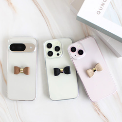 全機種対応【クリアケース×立体リボン】大人かわいいリボン エレガント 透明 クリア ハードケース くすみカラー 324 1枚目の画像