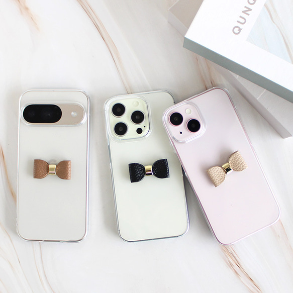 全機種対応【クリアケース×立体リボン】大人かわいいリボン エレガント 透明 クリア ハードケース くすみカラー 324 1枚目の画像