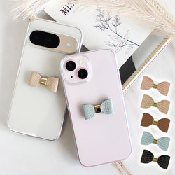 全機種対応【クリアケース×立体リボン】大人かわいいリボン エレガント 透明 クリア ハードケース くすみカラー 324 2枚目の画像