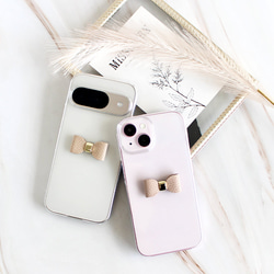 全機種対応【クリアケース×立体リボン】大人かわいいリボン エレガント 透明 クリア ハードケース くすみカラー 324 3枚目の画像