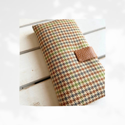 選べる仕様☆千鳥格子　茶☆手帳型スマホケース 4枚目の画像