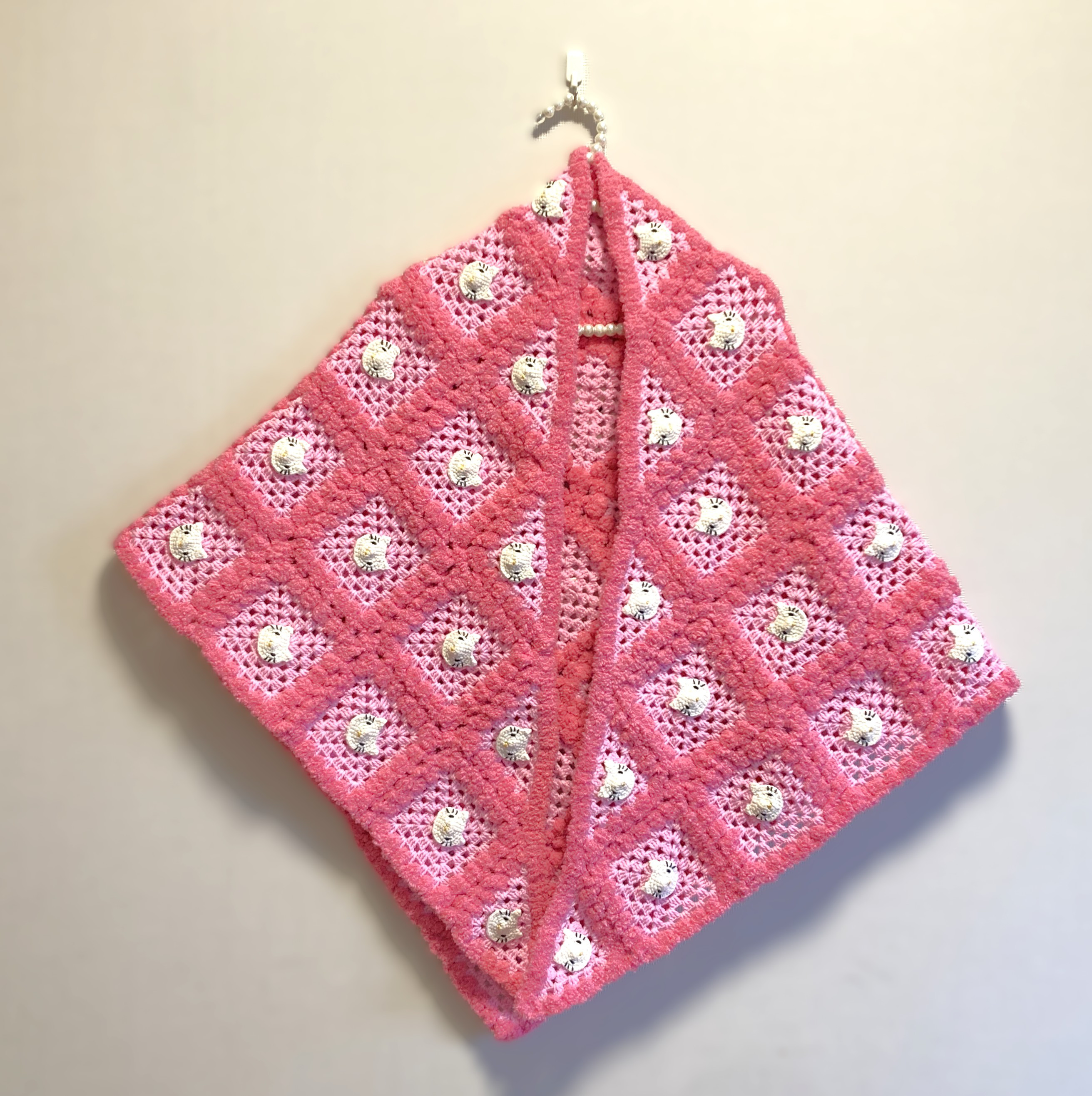 ピンクミックス/猫風/手編み/かぎ針編み/スカーフ/マフラー/ショール/ハンドメイド