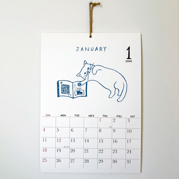 2026猫のカレンダー 壁掛けタイプ（日曜始まりと月曜始まり選べます