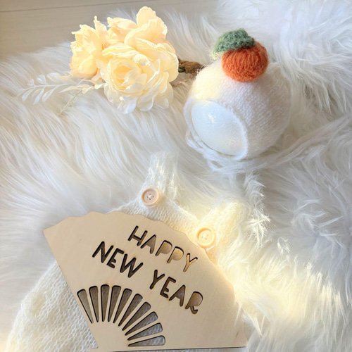 オレンジ♪鏡餅ボンネット ニューボーンフォト撮影衣装 帽子 正月月齢